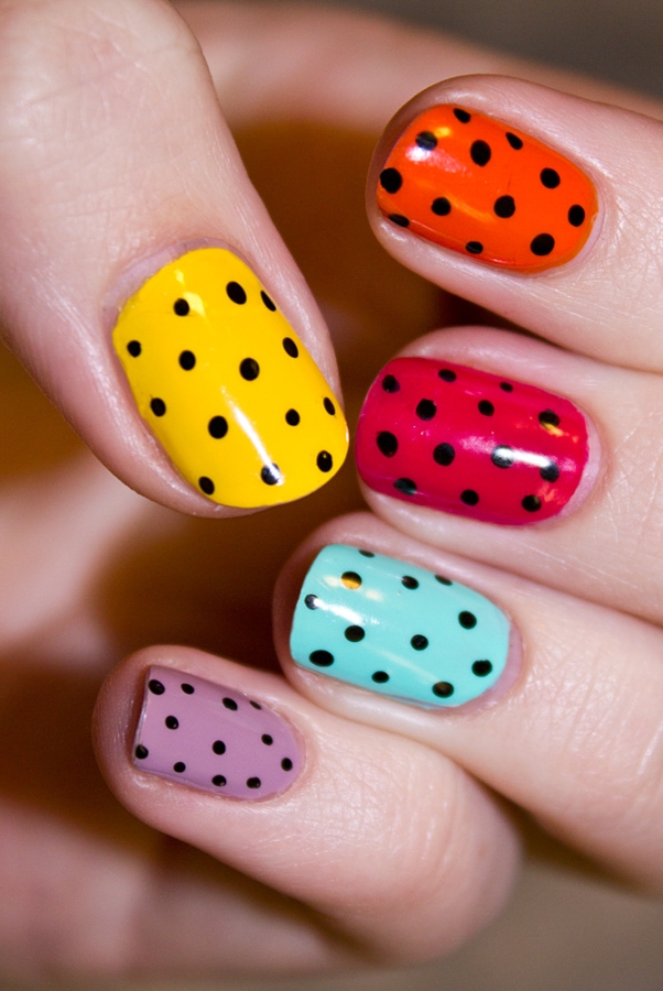 multi color polka dot nail art