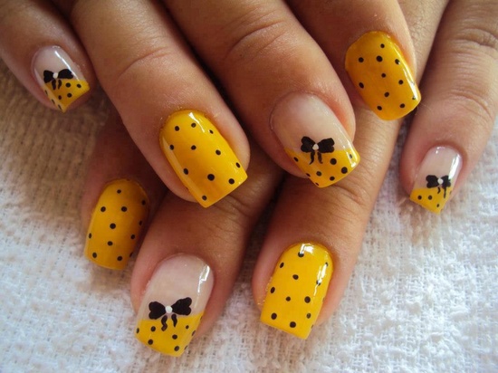 Yellow polka dot nail design 2020