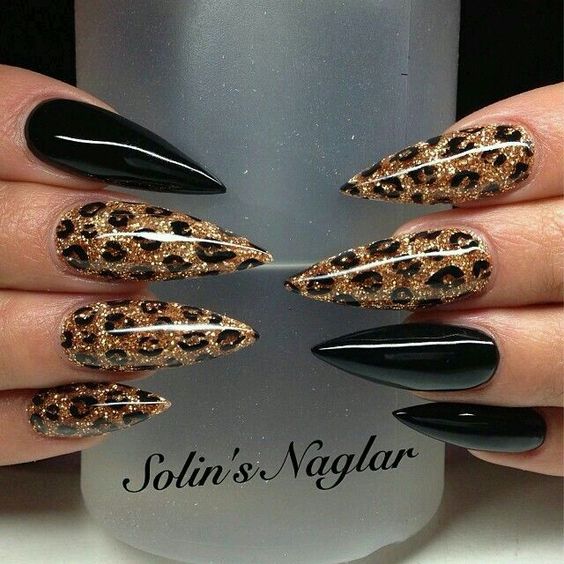 black and gold leopard nails for girls
