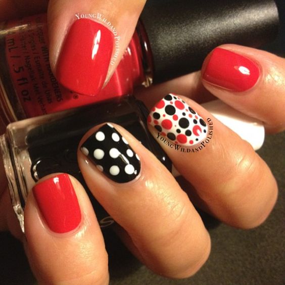 black and red polka dot nail designs 2018