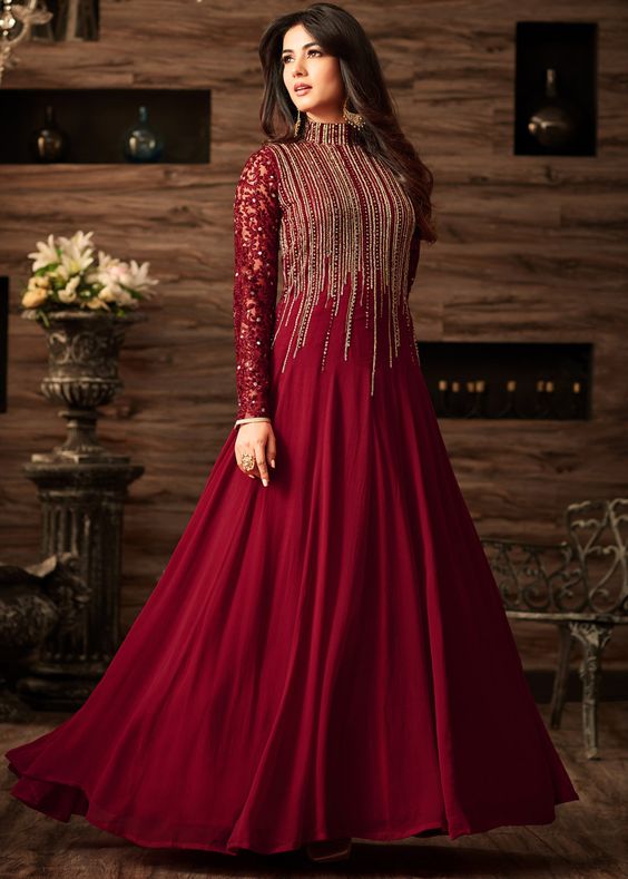 Maroon Embroidered Frock