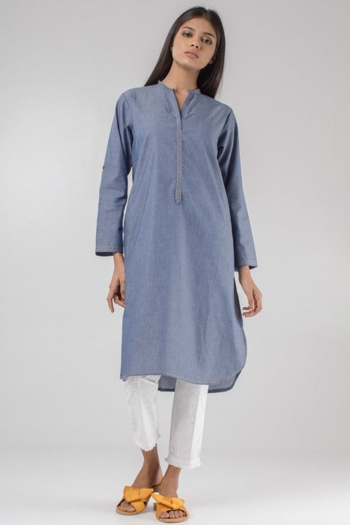 Girl in Blue Kurta With White Bottom by Khaadi Summer Collection