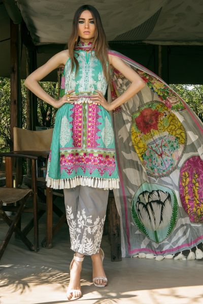 Ferozi Green Kameez with Balochi Front