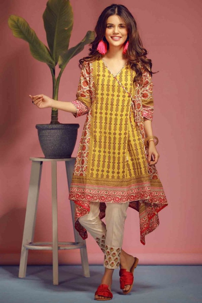 Girl in printed yellow kurta