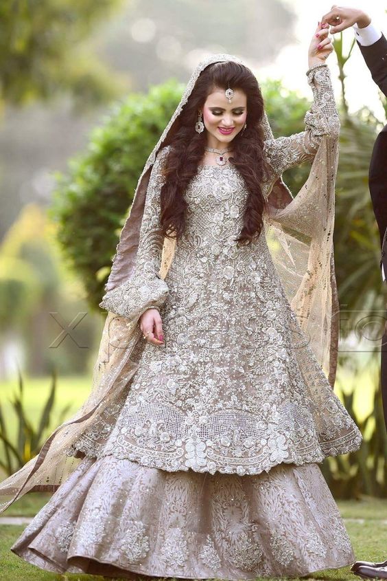 White embroidered gown full sleeves