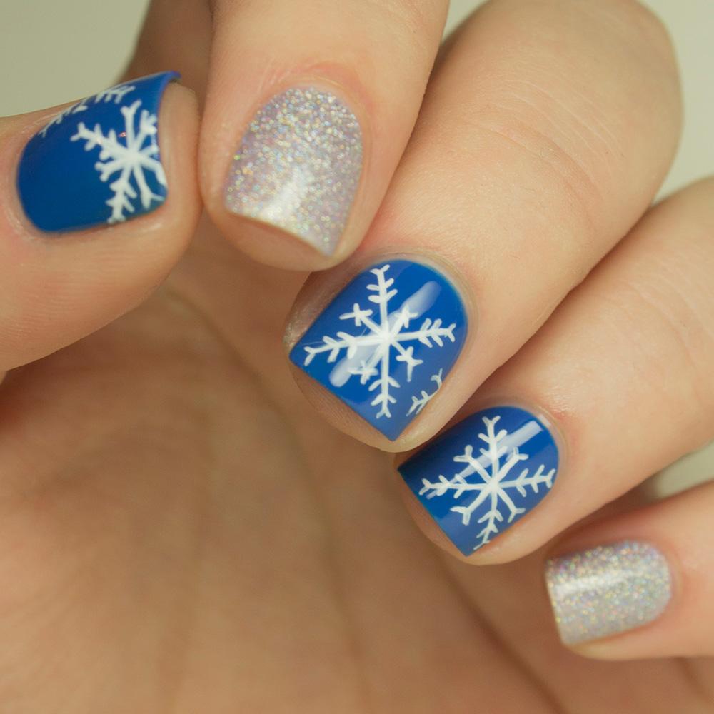 BLue Snowflake Nail Art Design
