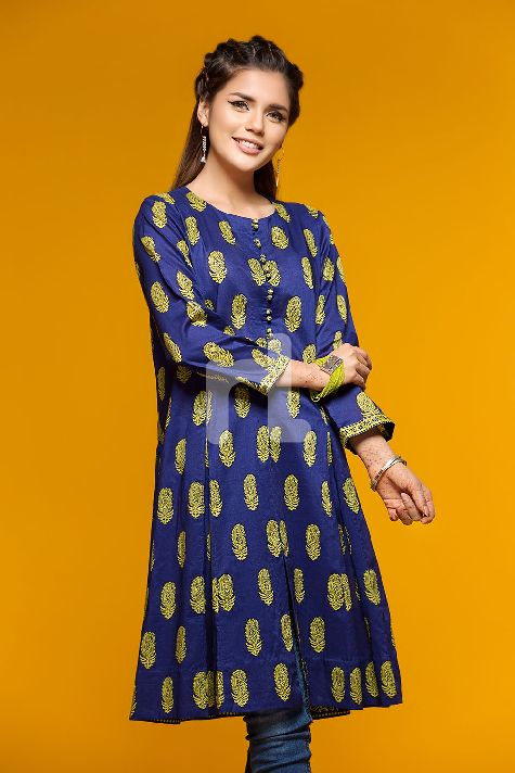Blue Printed Frock For Stitching