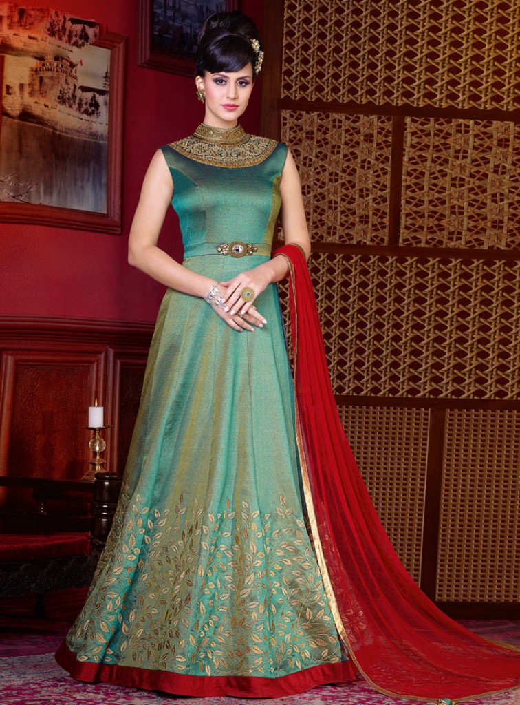 Embellishing Green Anarkali Frock