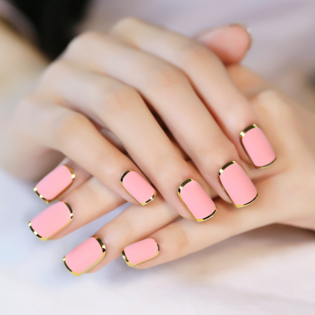 Pink with Golden Stripe Nail Art