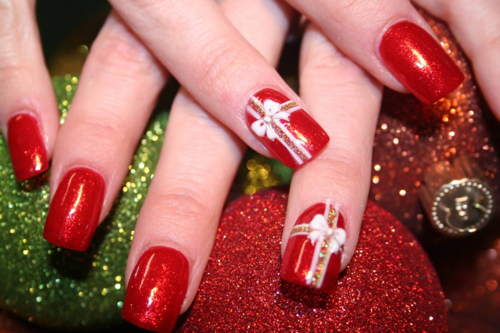 Red Stocking Christmas Nail Design