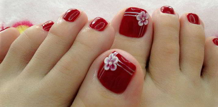 Red and White Flower Pedicure
