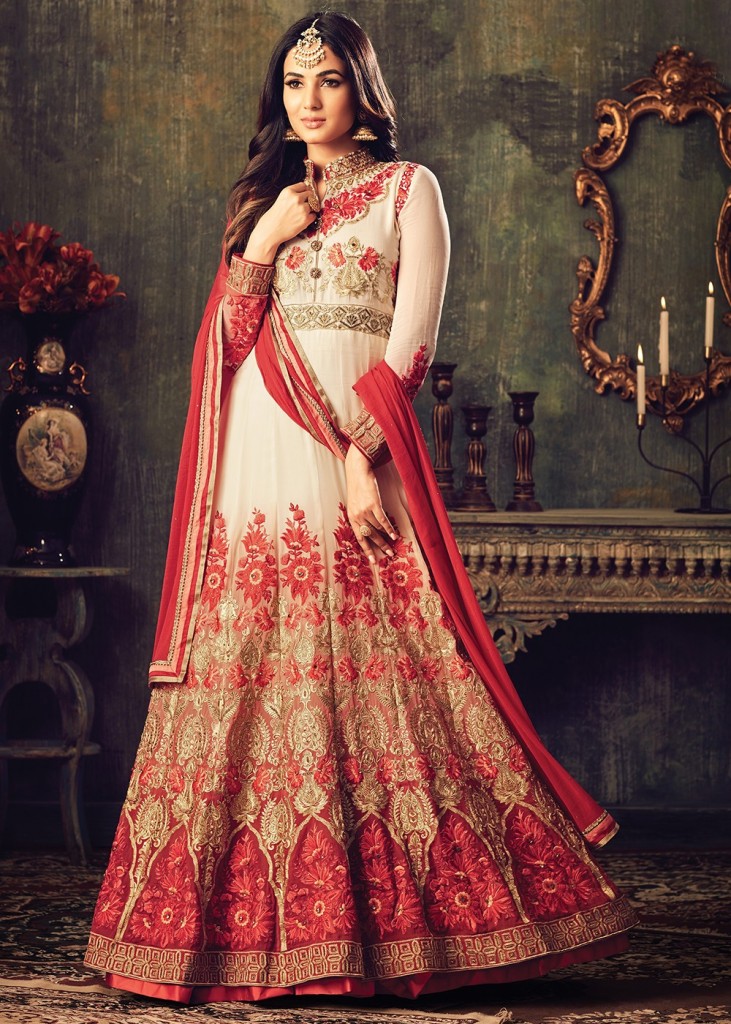 White and Red Anarkali Dress