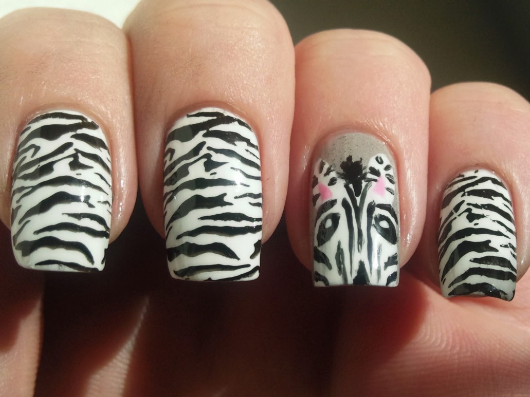 8. Zebra Nail Art with Rhinestones - wide 4
